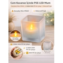 Cam Kavanoz İçinde Pilli Led Mum Gerçekçi Alev Efekti 2x Aaa Pil İle Çalışır Piller Dahil Değildir Dekoratif Ve Güvenli Işık .