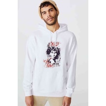Jım Morrıson Club 27 Baskılı Beyaz Erkek Örme Kapşonlu Sweat