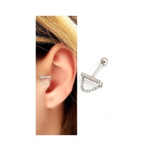 Zirkon Taşlı Zincir Detaylı 925ayar Gümüş Üzerine Altın Kaplama Tragus Ve Kıkırdak Piercing Gümüş