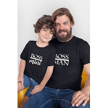 Boss Man Boss Mini Siyah Baba Oğul Kız Tişört Zıbın Kombini