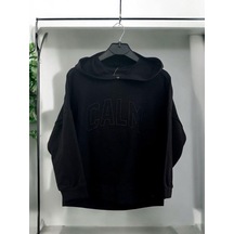 Kız Çocuk Kapüşonlu Calm Kapartmalı Sweatshirt-14372 Siyah