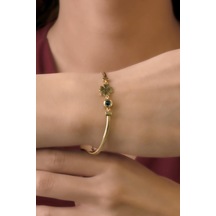 Fiyonk Kuyumculuk 14 Ayar Altın Şans Yoncası Ve Göz Detaylı İtalyan Balıksırtı Bileklik Blk8073 Beyaz Altın