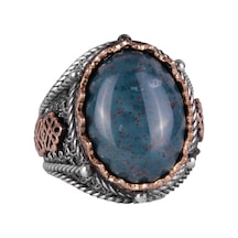 925 Ayar Saf Gümüş Yüzük, Erkekler İçin Gerçek Doğal Taş Yüzük Yeşil Kan Taşı Gümüş