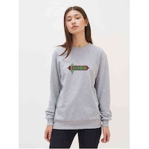 Castlevania Pixel Yazi Baskılı Gri Kadın Sweatshirt