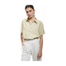 Koton Viskon Klasik Yaka Beli Bağcıklı Kısa Kollu Crop Gömlek Yeşil 5sak60264pw Yeşil