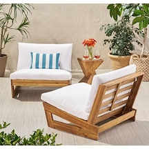 Conforlove Bahçe Balkon Masif Kestane Ahşap Koltuk Takımı 2+1+1+Orta Sehpa Krem