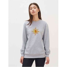 Watercolor Sun Baskılı Gri Kadın Sweatshirt