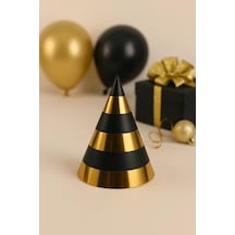 Siyah Üzerine Gold Çizgili Karton Şapka 20 Cm Tüm Yaşlar