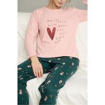 Siyah İnci Örme Pamuklu Pijama Takım25240246 Somon