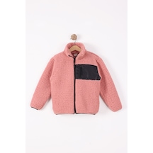 Monox Çocuk Lastik Manşetli Fermuarlı Unisex Kuzu Wellsoft Peluş Ceket Gül