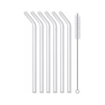 6 Adet Eğimli Cam Pipet Ve 1 Adet Pratik Bükülebilir Pipet Temizleme Fırçası Seti Metal