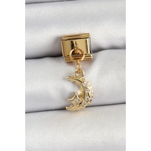 316l Çelik Sallantılı Zirkon Taşlı Ay Model Gold Renk Nomination Charm Çok Renkli