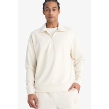 Defacto Nba Brooklyn Nets Relax Fit Polo Yaka Yarım Fermuarlı Modal Sweatshirt F1070ax25wnbg662 Bej-bg662