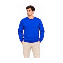 Barlashive Erkek Bisiklet Yaka İçi Şardonlu 2 İplik Düz Uzun Kollu Regular Fit Sweatshirt - Mavi Çok Renkli