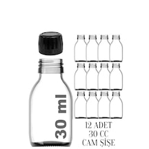 Rotanev 12 Adet 30 ml Kilitli Siyah Kapaklı Şeffaf Detox Shot Şişesi 30 Cc Ginger Şat Beyaz Cam Şişe