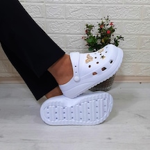 Sonimix 12901 Beyaz Taşlı Kalın Tabanlı Kadın Terlik 001