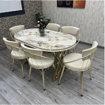Mutfak Masa Sandalye Takımı Selenit 80-140 Oval Gold 6 Kişilik Mutfak Masası Takımı Gold