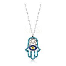 Kuyumcudukkani Firuze Taşlı " Fatma Ana Eli"kolye-20627-g-blu Beyaz