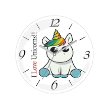 I Love Unicorn Sessiz Akar Bombeli Gerçek Cam Duvar Saati Siyah
