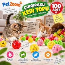 Petzoom 100'lü Çıngıraklı Kedi Topu Kedi Oyuncağı Renkli Sesli Oyun Topu Seti