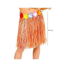 Yetişkin Ve Çocuk Uyumlu Turuncu Renk Püsküllü Hawaii Luau Hula Etek 40 CM