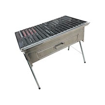 Paslanmaz Kömürlü Mangal İnox 35 X 60 Cm Çekmeceli Portatif Gri