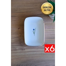 Tabak Evi Porselen Natura İris Altın Yaldızlı Dikdörtgen Kayık Tabak 14x9,8cm 6 Lı Çok Renkli