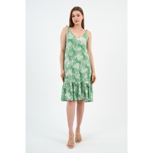 Bağlama Detaylı Askılı Volanlı Elbise B24-425-01 Yeşil