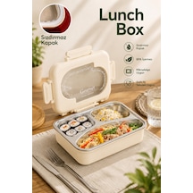 Porsima 3110 Paslanmaz Çelik 3 Bölmeli Vakumlu Yemek Termosu Beslenme Kutusu Taşınabilir Lunch Box Sefer Tası - Krem