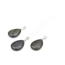 Murty99 Hakiki Doğal Rainbow Obsidyen Taşı Kolye Ucu Siyah