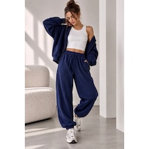 Bb Butik Basic Selanik Kumaş Jogger Pantolon Lastikli Paça Rahat Kesim My3535 Lacivert
