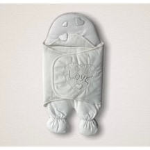 Yenidoğan Lüks Üç Kalp Love Nakışlı Kız Bebek Ayaklı Kundak Bebek Battaniyesi Ekru Ekru