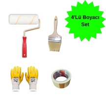 4'lü Boyacı Set Rulo 15cm 4no Fırça Kağıt Bant Eldiven
