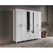 GuneyStore Gözde 6 Kapaklı Aynalı Komple MDF Beyaz Gardırop