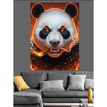 Ahşap Tablo Ağzında Puro Olan Öfkeli Panda