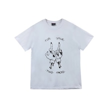 Stoned&Fame For Your Two Faces Baskılı Unisex %100 Pamuk Beyaz T-shirt Beyaz