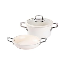 Tantitoni Deluxe Krem Seramik 3 Parça Tencere Seti Krem