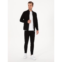 Cacharel Siyah Slim Fit Pamuk Karışımlı Paçası Lastikli Eşofman Altı