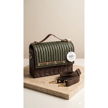 Busonbag Buson.bag - Ağaç Kabuğu Dokulu İmza Tasarım Çanta - Kadın El / Çapraz Çanta Acı Kahverengi - Yeşil