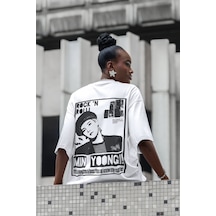 Sevbano Rock In Roll Min Yoong Sırt Baskılı Unisex Oversize Rapper Tişört Beyaz
