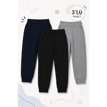 Mnk Baby & Kids Erkek Çocuk Mevsimlik Pamuklu 3'lü Set Eşofman Altı M00839 Siyah - Lacivert - Gri