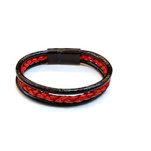Crimson Double Braid Kırmızı Örgü Detaylı Siyah Deri Erkek Bileklik-1423 Antrasit