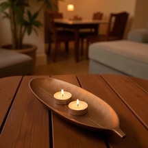 Mireva Amber Yaprak Tepsi / El Yapımı Boho Dekoratif Tepsi / Orta Sehpa & Dresuar İçin Şık Merkez Aksesuar Diğer