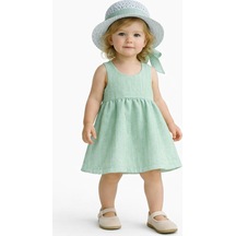 Chicsy Baby Tatlı Kız Bebek Tarz Simli Elbise Şapkalı Fiyonk Detaylı Yazlık 2 Li Kombin Yeşil