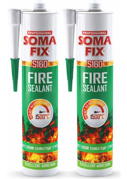 2 Adet 310ml Somafıx Siyah Yangına Dayanıklı Isı Mastik 1500'c Akustik Mastiği