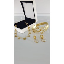 Kalpli Gold Rengi Çelik Takı Seti Gümüş - Rose Gold