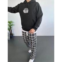 Freedom Storee Erkek 3 İplik Pamuklu Kapüşonlu Baskılı Cepli Oversize Sweatshirt Hoodie - Siyah Çok Renkli