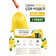 Orta Boy 55x60 Limon Kokulu Büzgülü Çöp Poşeti 10 Adet 1 Paket Çöp Torbası 40 Litre