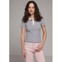 Colin's Colins Slim Fit Polo Yaka Çizgili Kadın Pembe Kısa Kol Tişört Cl1078875 Q1.v1 Pın