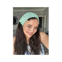 El Yapımı Örgü Bohem Yeşil File Yazlık Bere, Yazlık Şapka, Bandana, Toka Plaj Saç Aksesuarı Yeşil